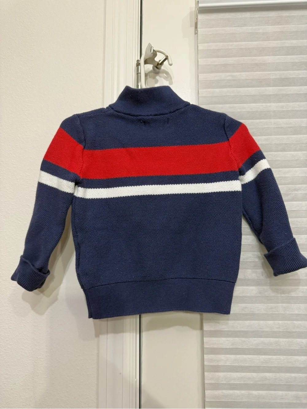 Ralph Lauren Navy and Red Striped Half-Zip Sweater